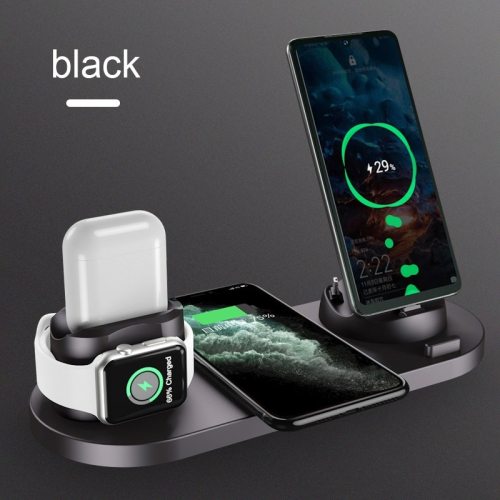 6 in 1 Qi Wireless Charger ABS Dock Station For iPhone/Android/Type-C Phone 10W  Fast Charging Stand For Apple Watch AirPods Pro