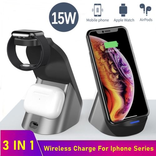15W Qi Wireless Charger For Iphone XS 8 11 12 Pro Max Wireless Charging Station For Apple Watch Airpods 6 5 4 3 2 1