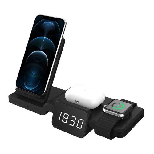 4in1 Qi Wireless Charger with time display For Apple iwatch airpods Fast Charging Dock Station for iPhone 12 11 Pro MAX Samsung Phone