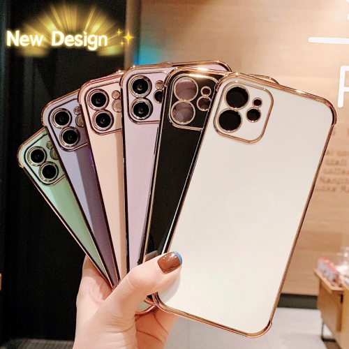 Luxury Gold Plated Silicone Electroplated Lens Protection Cover for iPhone 11 Pro Max SE 2020 8 Plus 7 XR XS X Cases