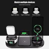 2021 6 in 1 Wireless Charger Dock Station for iPhone/Android/Type-C USB Phones 10W Qi Fast Charging For Apple Watch AirPods Pro