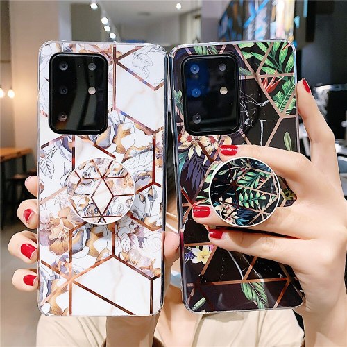 Folding Bracket Marble Phone Cases For Samsung S21 Ultra s 21 plus Fashion Laser Flowers Funda For Samsung Galaxy A42 5G S21Euti