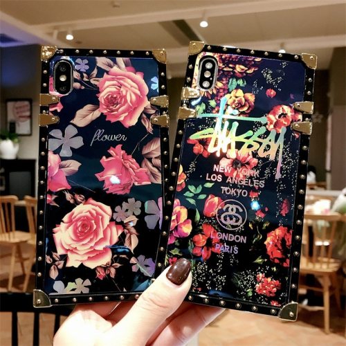 Luxury Retro Blue Ray peony rose letter square crystal bling phone case For iPhone 13 12 11 Pro XS Max XR X 6 6S 7 8 Plus Soft cover
