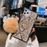 Luxury Snake skin design Square silicon Phone case For iPhone 14 13 12 11 Pro Max XS XR SE 7 8 Plus With Hair ball Bracket back cover