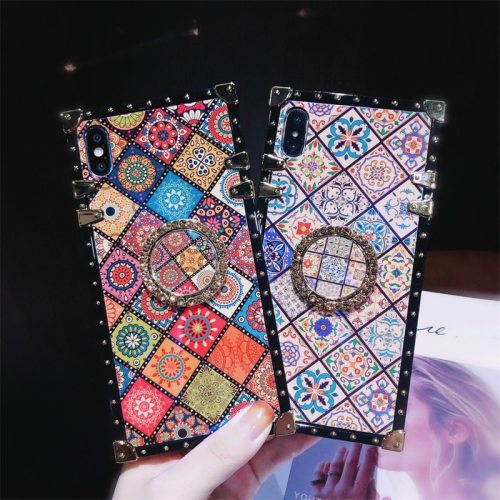 Luxury square Floral Plaid+ring Phone Case for Iphone 13 12 11 Pro Max Xs Max XR soft cover for Samsung S20Ultra S10 S9 Plus Note10