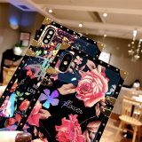 Luxury Retro Blue Ray peony rose letter square crystal bling phone case For iPhone 14 13 12 11 Pro XS Max XR X 6 6S 7 8 Plus Soft cover