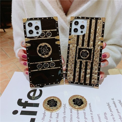 Luxury Square Bling Golden phantom Flower Ring buckle support Phone Case For iPhone 14 13 12 11 Pro X XR XS Max 7 8 Plus soft cover