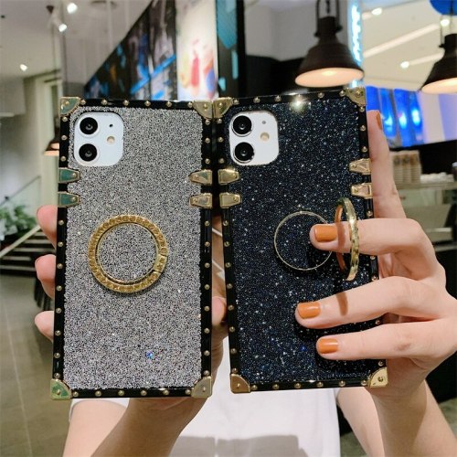Luxury Glitter Square With Ring Bracket Phone Case For iPhone 13 12 Pro Max 11 XS XR 8 7 Soft Back cover
