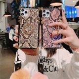 Luxury Snake skin design Square silicon Phone case For iPhone 14 13 12 11 Pro Max XS XR SE 7 8 Plus With Hair ball Bracket back cover