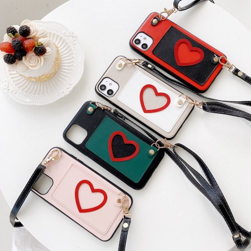 Luxury Love PU Leather Card Slot Lanyard Crossbody Wallet Phone Case For iPhone 11 Pro XS MAX XR X 7 8 Plus Shoulder Strap Cover