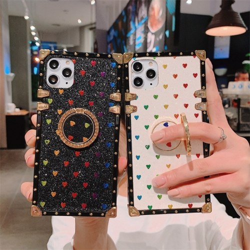 Luxury glitter Love Heart Square Phone Case For iPhone 13 12 11 Pro XS MAX XR 7 Plus For Samsung S10 S20 A71 A51 Ring Bracket cover