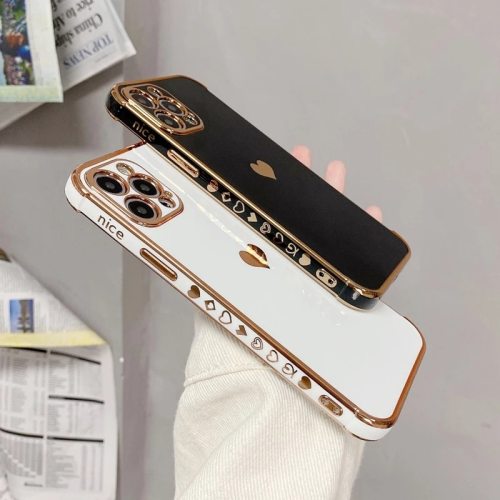 Cute Love Heart Side Pattern Phone Case For iPhone 12 Mini 11 Pro X XR XS Max 7 8 Plus SE Luxury Electroplated Soft TPU Cover