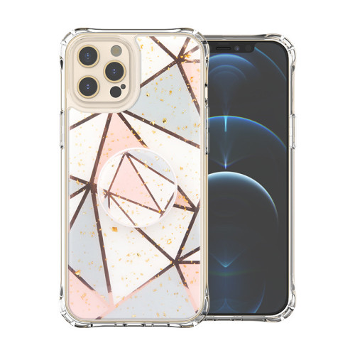Luxury Marble TPU PC Cover, For iPhone 13 12 Pro Max 11 XS Max Phone Epoxy Gold Foil Case & Universal Holder Stand Case