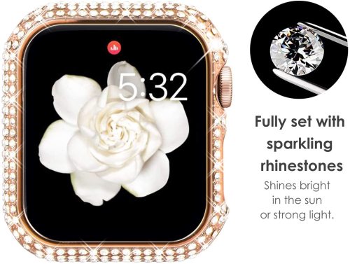Fully Paved Diamonds Protective Bumper for Apple Watch Case 38mm 40mm 42mm 44mm Bling Case for iWatch SE Series 6 5 4 3 2 1