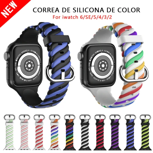 Silicone Watch Band For Apple Watch Strap 44mm 40mm 42mm 38mm Wrist Bracelet Twist Color Sport Bands iWatch Series Se 6 5 4 3 2