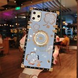 Luxury Lucky Flowers Ring Square phone Case For IPhone 14 13 12 11 Pro Max 6 S 7 8 Plus XR XS SE Diamond glitter Cover Bracket Fundas