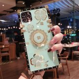Luxury Lucky Flowers Ring Square phone Case For IPhone 14 13 12 11 Pro Max 6 S 7 8 Plus XR XS SE Diamond glitter Cover Bracket Fundas