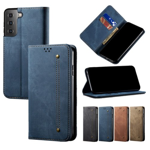Leather Wallet Case for Galaxy S21 FE S20 Ultra S10 Plus A82 A22 A42 5G A32 A12 A52 A72 A51 A71 A50 A20 A30 Denim Pattern Cover