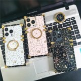 Luxury Peony Rose Flower Case ​For iPhone 14 13 Pro Max 12 11 Pro MAX X XS Max XR 6 6S 7 8 Plus Cove ​Glitter Gold Line Square Case