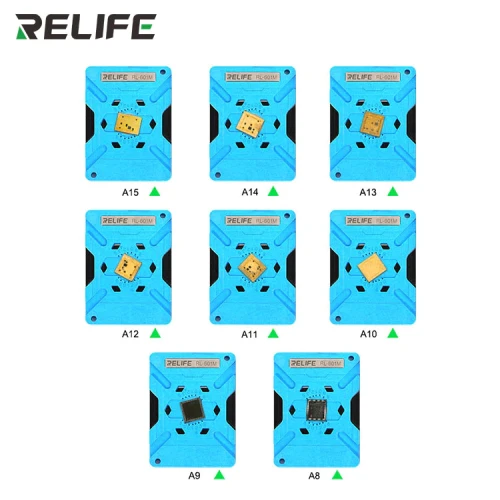 RELIFE RL-601M Universal CPU Reballing Stencil A8-A15 Platform 9 in 1 for iPhone 6-13 IC Chip Planting Tin Template Fixture