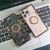 Luxury Peony Rose Flower Case ​For iPhone 14 13 Pro Max 12 11 Pro MAX X XS Max XR 6 6S 7 8 Plus Cove ​Glitter Gold Line Square Case
