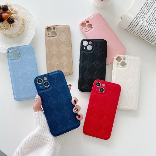 Luxury Checkered Lozenge Soft PU  Phone Case For iPhone 13 12 11 Pro XS MAX XR 7 8 Plus Cases Cover