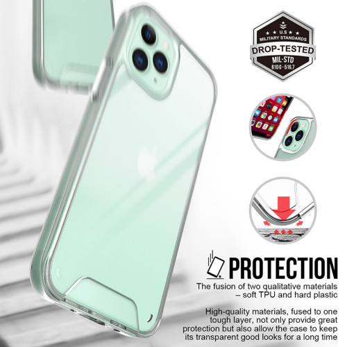 Square Transparent Phone Case For iPhone13 12 Pro 11 Pro Max XR XS Max X 8 7 Plus Soft Silicone Edge Hard PC Anti-Shock Back Cover