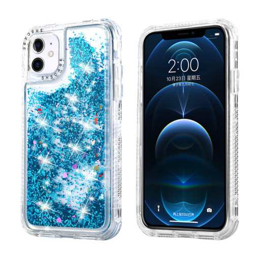 Glitter Liquid Quicksand Sequins Phone Case For iPhone 11 13 Pro XS Max XR X 7 8 Plus 12Mini 2 in 1 Shockproof Bumper Back Cover