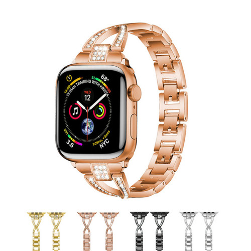 High Quality Intersect Metal Smart for Watch Band 38 40 41 42 44 45MM Diamonds Strap for Apple Watch 7 6 SE 5 4 3  Gold Wristband