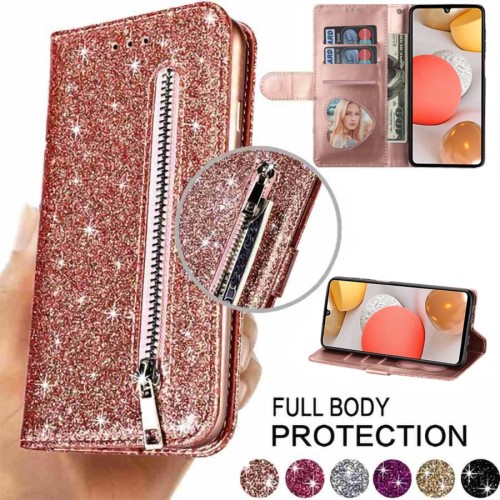Glitter Leather Wallet Case for Samsung Galaxy A02S A03S A12 A21S A22 A32  A51 A52 A71 A72 M32 S21/S20 Plus/Ultra/FE S10/S9 Plus