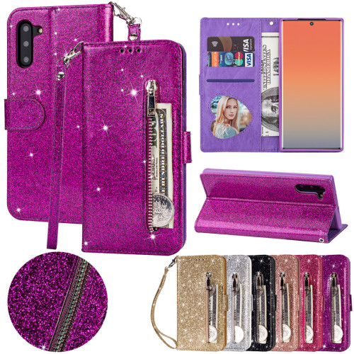 Bling Glitter Case for Samsung Galaxy S21 S20 Ultra S10 S9 S8 Plus S7 S6 Edge Note 8 9 10 20 Leather Flip Zipper Wallet Case
