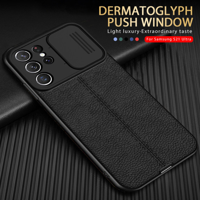 For Samsung Galaxy S21 Ultra Case Lychee Pattern Leather Fundas Sumsung S21 FE Plus S21Ultra 5G Push Camera Protect Phone Cover