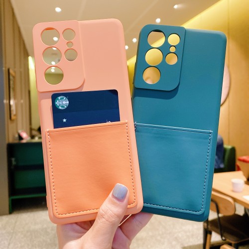 Liquid Silicone Card Slot Holder Case For Samsung Galaxy S22 S21 Ultra S20 Plus A52 A72 A32 A51 A71 Note 20 Soft Wallet Cover