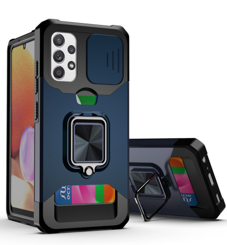 For Samsung Galaxy A12 A13 A52 A72 A22 A32 A33 S22 S21 FE Plus Note 20 Ultra Case Slide Window Shockproof Armor Card Slot Holder