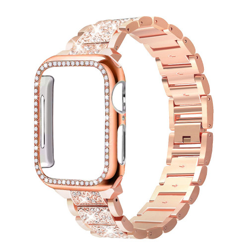 Case+Bling strap for Apple Watch band 40mm 44mm 41mm 45mm 38mm 42mm Diamond Metal bracelet for iWatch series 3 4 5 6 se 7 band