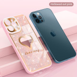 Luxury Glitter Phone Case For iPhone 13 Pro Max 13 12 12Pro 11 ProMax  XSMAX XR 78/Plus Love Heart CD Pattern Camera Protection Acrylic TPU Cover