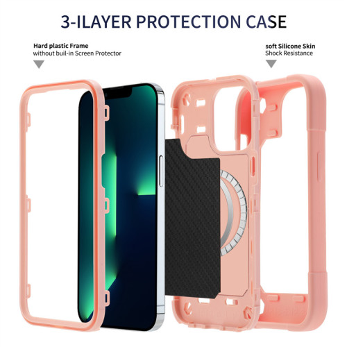 Luxury Phone Case TPU PC 2 in 1 For iPhone 14 13 Pro MAX 12 Full Body Rugged Shockproof Cover & Wireless Charging Magnetic Case