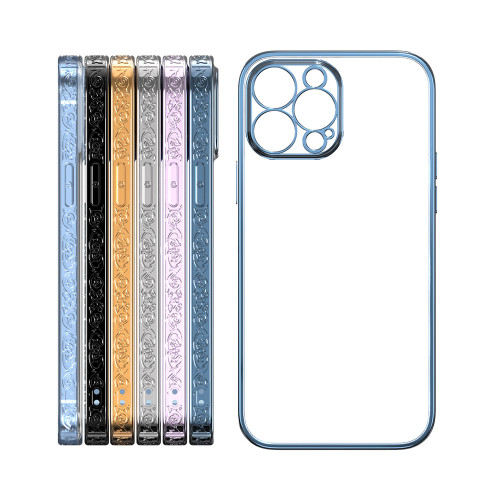 Electroplated Pattern Border Clear Case For iPhone 13 12 11 Pro Max X XS XR SE 3 7 8 6 6s Plus Full Lens Protective Back Cover