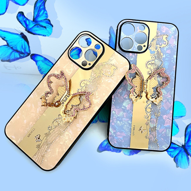 Luxury Rhinestone Mirror Phone Case For iPhone 14 13 Pro Max iphone 11 12 Case 3D butterfly Stand Holder Cover
