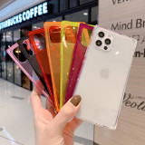 Square Neon Fluorescent Transparent Phone Case For iPhone 14 13 12 11 Pro XS Max 7 8Plus X XR 13Mini Clear Soft Back Cover Capa