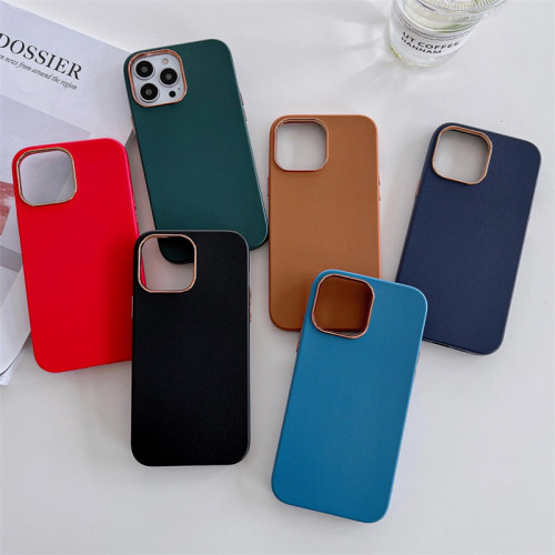 Solid Color Leather Texture Phone Case for iPhone 14 13 12 11 Pro Max X XR XS 7 8 Plus SE 2 Luxury Plating Matte Cover Coque