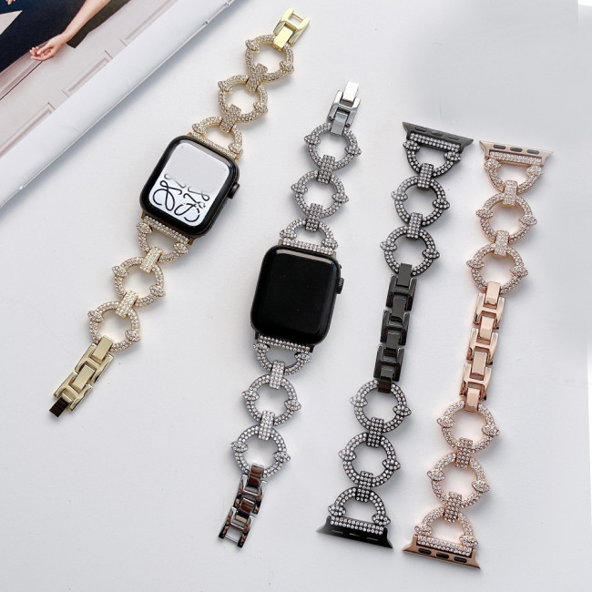 Diamond Chain Slim Strap For Apple Watch 41 45mm 42 38mm 40 44mm Stainless Steel Women Bracelet for iWatch series 7 6 5 4 3 2 se