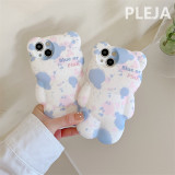 Korean INS Ink Painting 3D Bear Phone Case For iPhone 14 Plus 11 12 13 Pro Max X XR XS Max Cover Silicone Cute Cartoon Cases