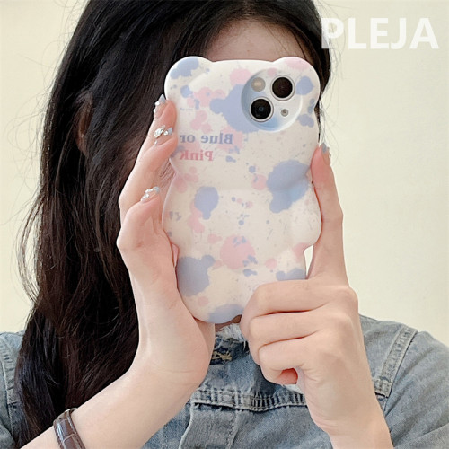Korean INS Ink Painting 3D Bear Phone Case For iPhone 14 Plus 11 12 13 Pro Max X XR XS Max Cover Silicone Cute Cartoon Cases