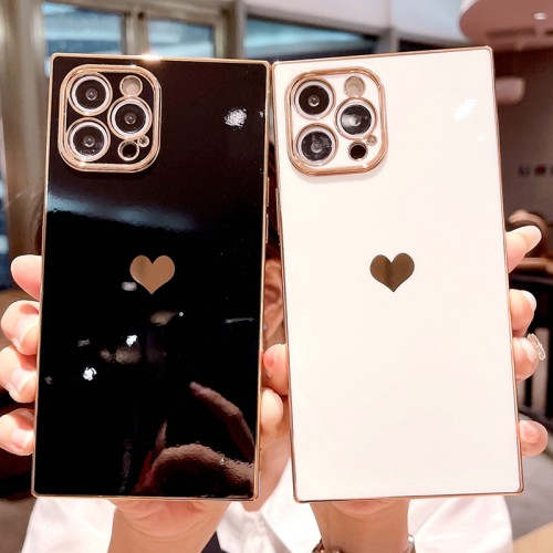 Soft Square Love Heat Phone Case For IPhone 12 11 13 Pro Max Mini X XR XS Max 7 8 Plus SE 2020 Electroplated Bumper Back Cover