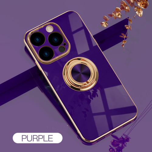 Purple Plating Ring Holder Phone Case For iPhone 14 12 11 13 Pro Max XS XR X 14 Pro Max Shockproof Silicone Magnetic Stand Cover
