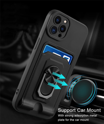 Lens Protection Card Slot Phone Case For iPhone 14 13 12 11 Pro Max X XR XS Max 14Pro Magnetic Ring Silicone Shockproof Cover