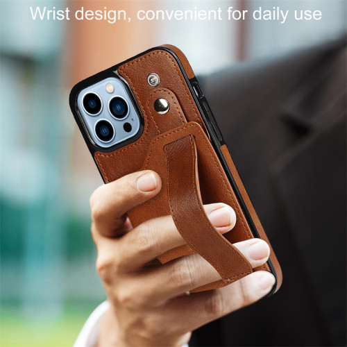 Business Wristband Card Slot PU Leather Phone Case for iPhone 13 11 12 Pro Max XR X XS 7 8 Plus Silicone Shockproof Back Cover