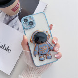 Luxury Plating Transparent 3D Astronaut Ring Holder Stand Soft Case For iphone 14 13 Pro Max 12 11 MiNi X XS XR 7 8 Plus SE 3 Cover