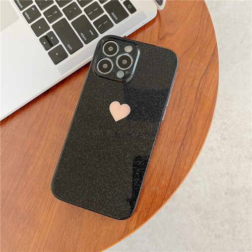 INS Simple Love Heart Phone Case For iPhone 1413Pro Max 11 12 Pro Max Glossy Glitter Soft Silicone TPU Protective Back Cover